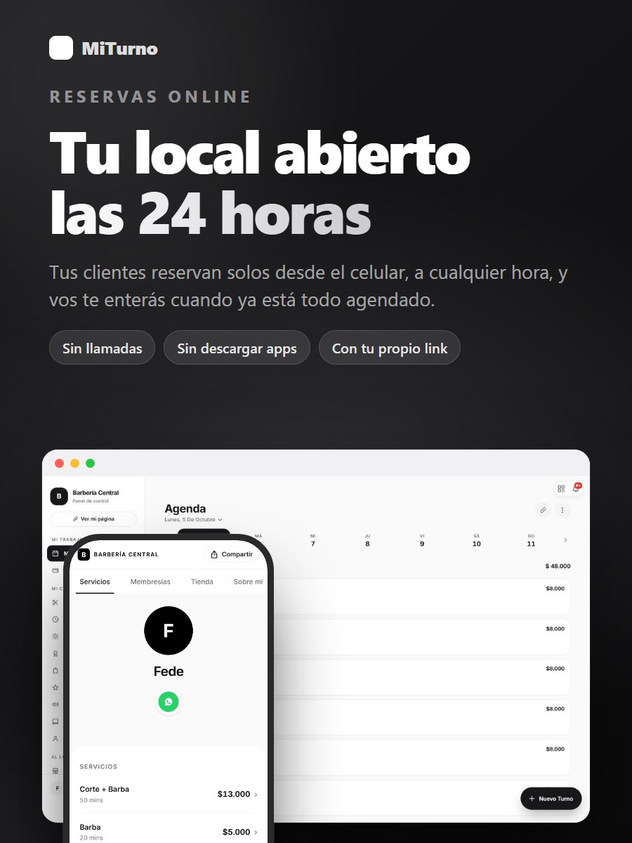 Tu local abierto las 24 horas: página de reservas en el celular y agenda en la computadora