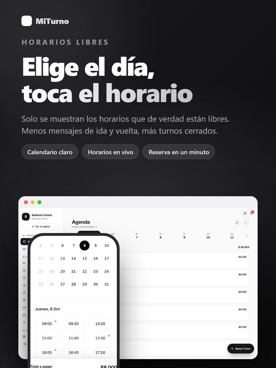 Calendario con horarios libres para reservar en el celular